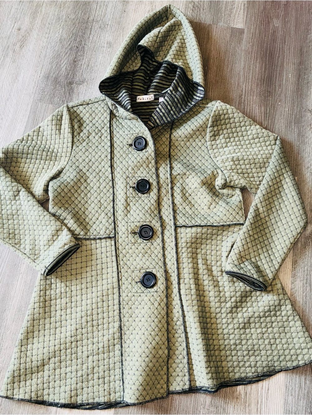 Habitat Olive Quilted Hooded Cape Coat with Contrast Piping